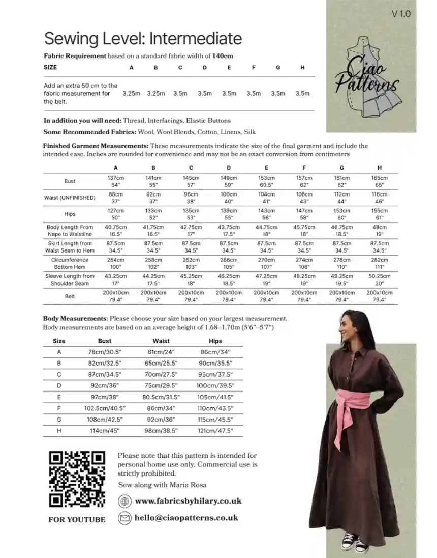 Georgia Dress Paper Sewing Pattern, Ciao Patterns
