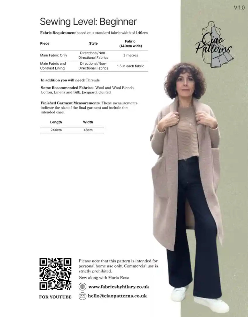 Amanda Shawl Paper Sewing Pattern, Ciao Patterns