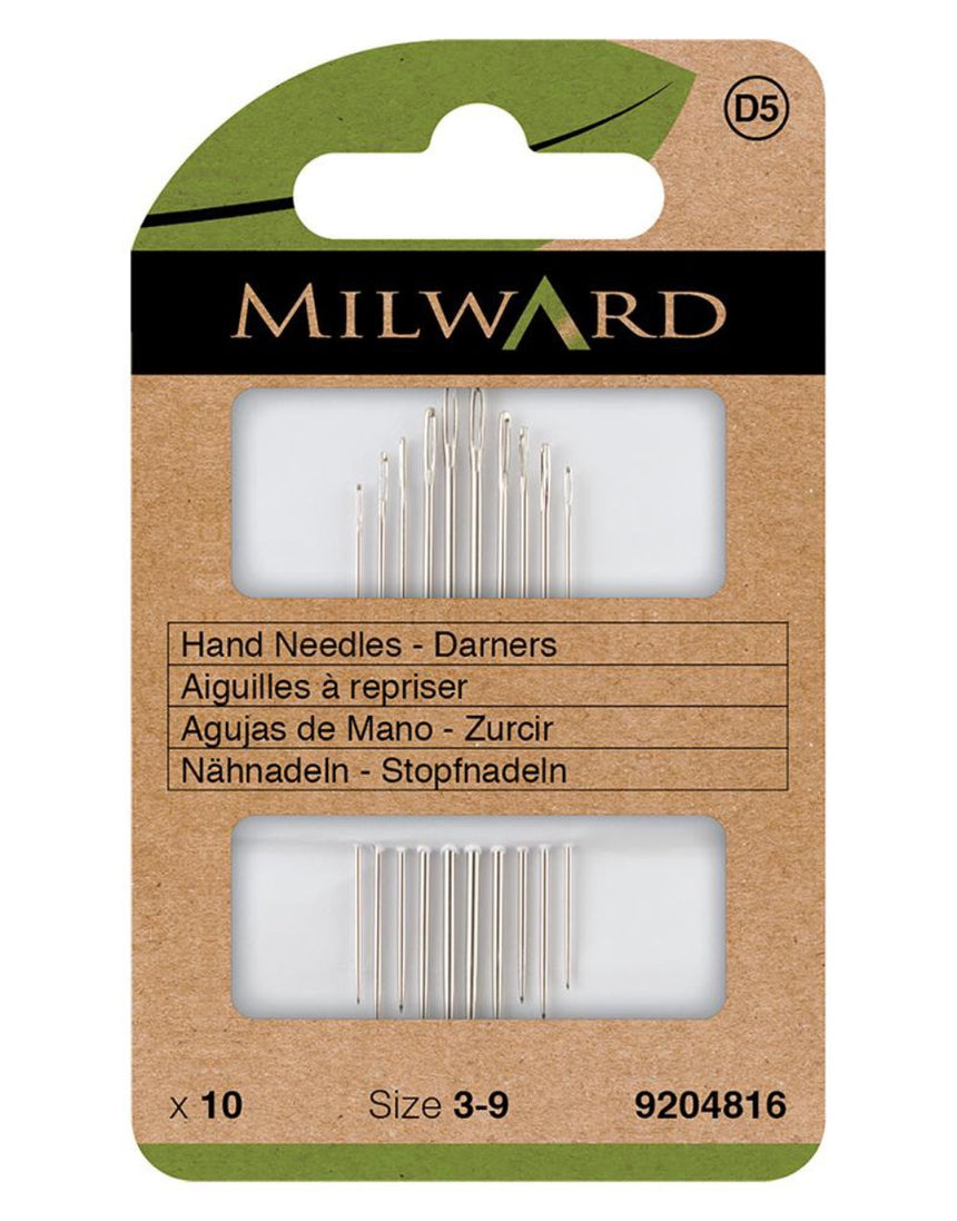 Milward Green Hand Sewing Needles - Darners (Size 3-9)