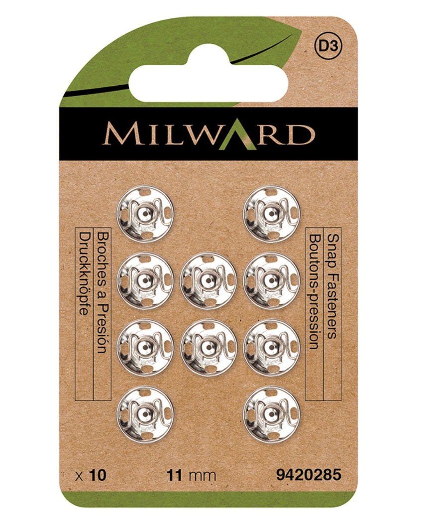 Milward Green Sew-on Snap Fasteners, Nickel 11mm