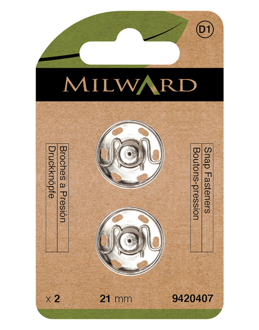 Milward Green Sew-on Snap Fasteners, Nickel 21mm