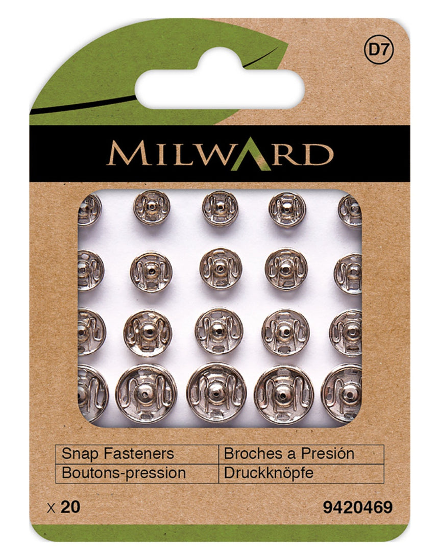Milward Green Sew-on Snap Fasteners, Nickel Assorted Sizes