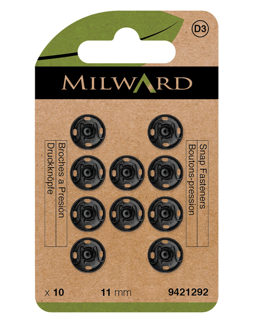 Milward Green Sew-on Snap Fasteners, Black 11mm
