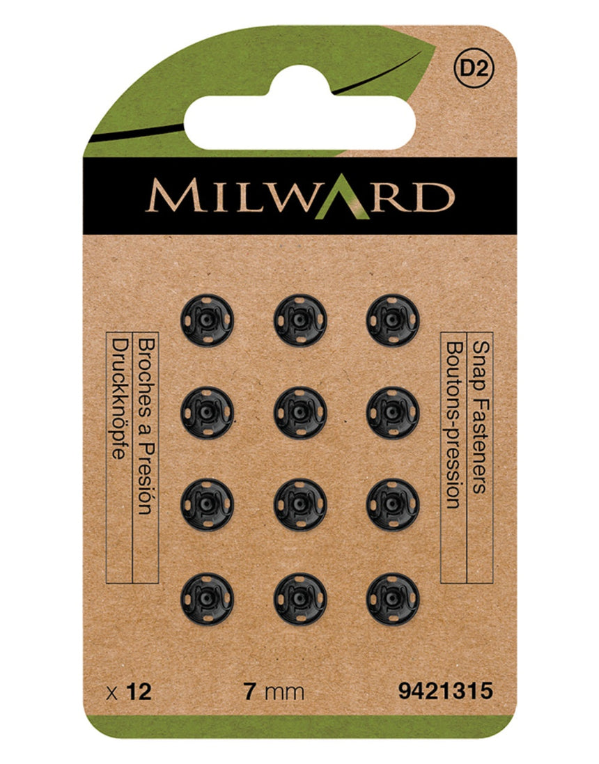 Milward Green Sew-on Snap Fasteners, Black 7mm