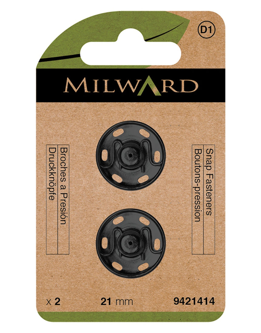 Milward Green Sew-on Snap Fasteners, Black 21mm