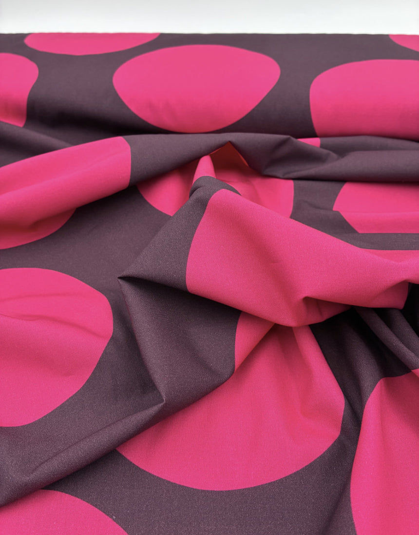 Aubergine and Cerise Spot, Cotton Poplin Fabric, Light and Lush