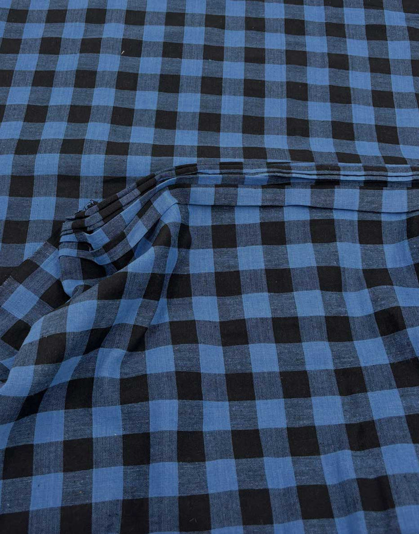 Blue & Black Check Indian Woven Cotton Fabric
