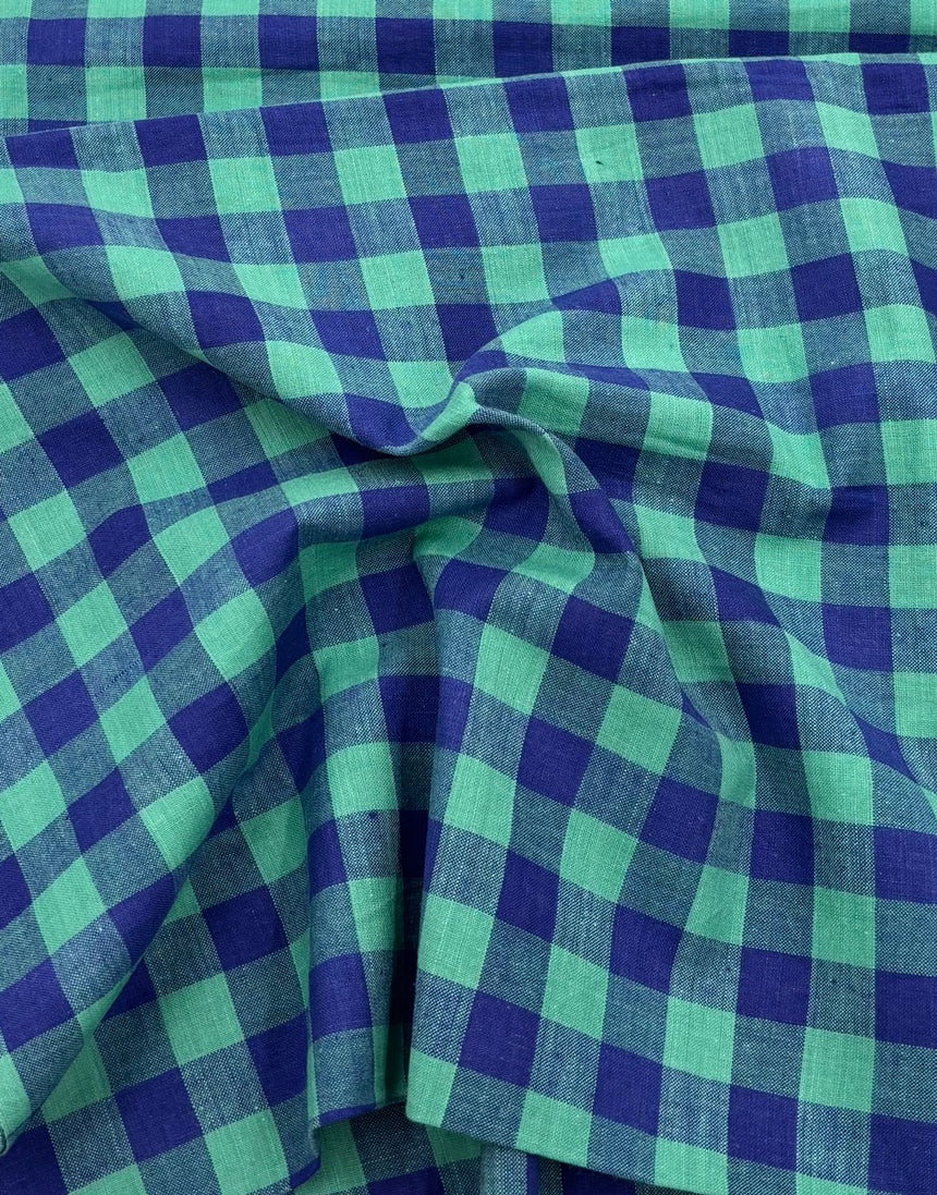 Blue & Tuquoise Check Indian Woven Cotton Fabric