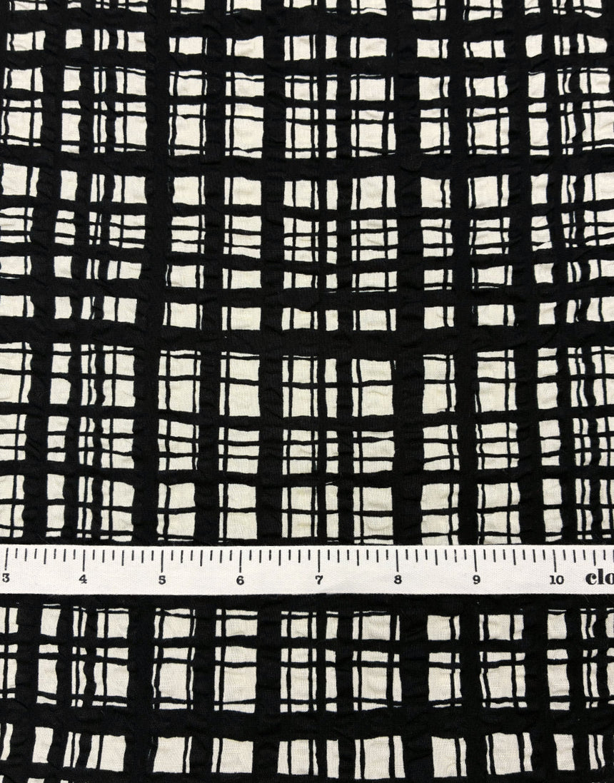 Crosshatch Seersucker Cotton Fabric, Sevenberry