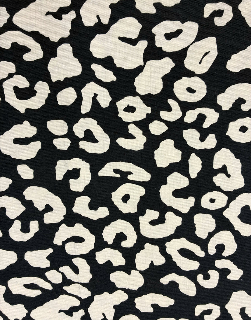 Black & Cream Leopard Print Cotton Canvas Fabric