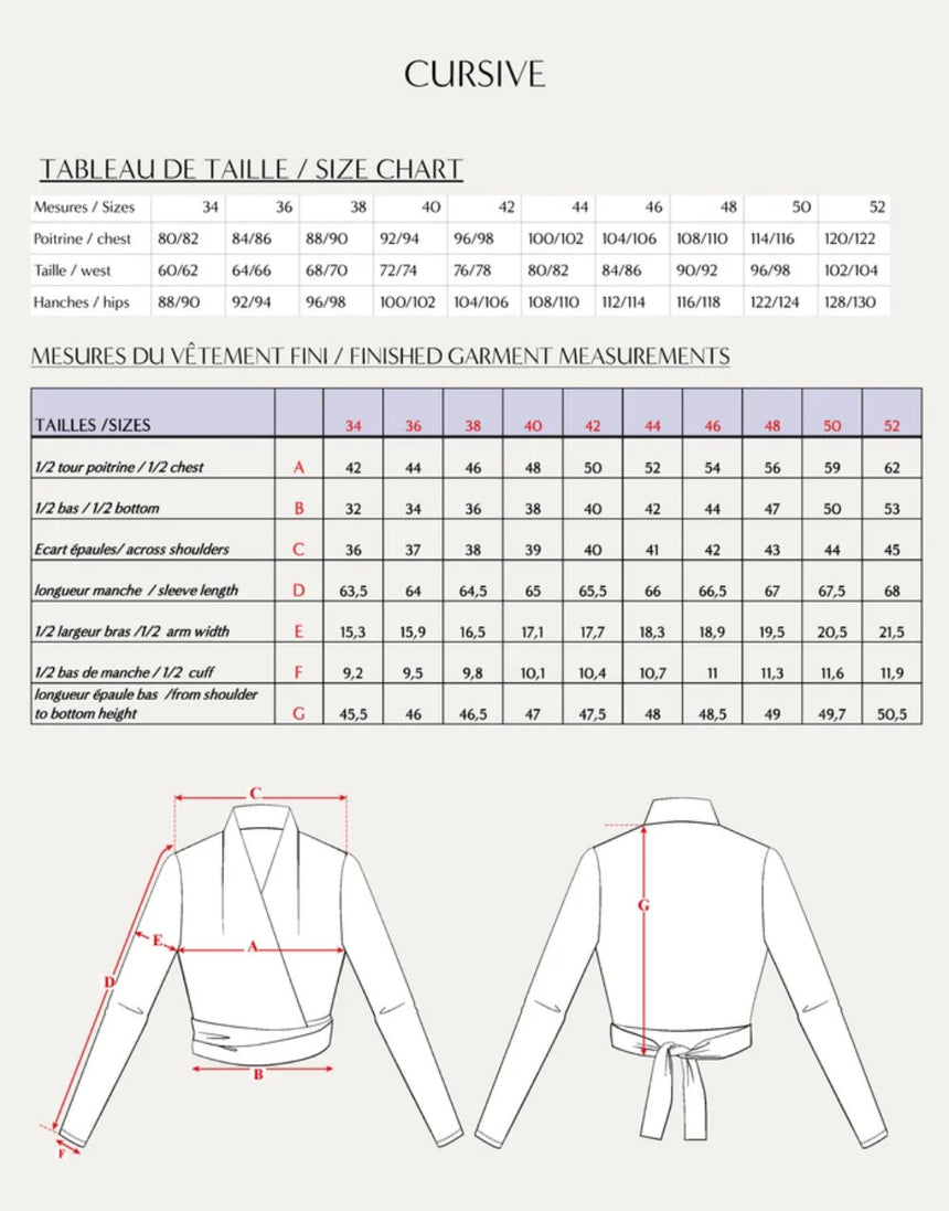 Le Cache Coeur Cursive Wrap Top Paper Sewing Pattern, Maison Fauve