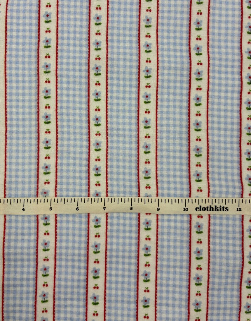 Baby Blue Cherry Blossom Stripe Double Gauze Fabric