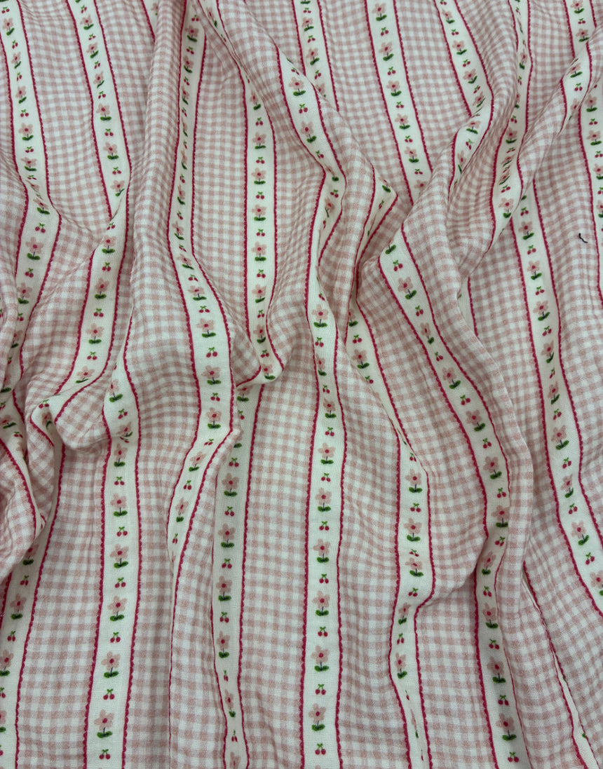 Soft Pink Cherry Blossom Stripe Double Gauze Fabric