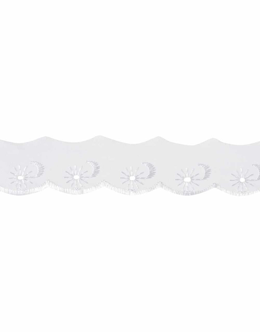 Moon & Star Scalloped Broderie Anglaise Cotton Trim, 25mm