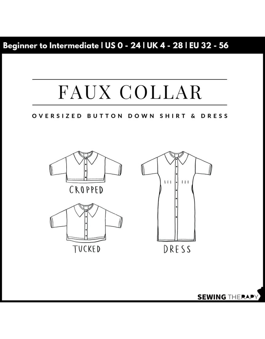 Faux Collar Shirt and Dress PDF Pattern, Sewing Therapy
