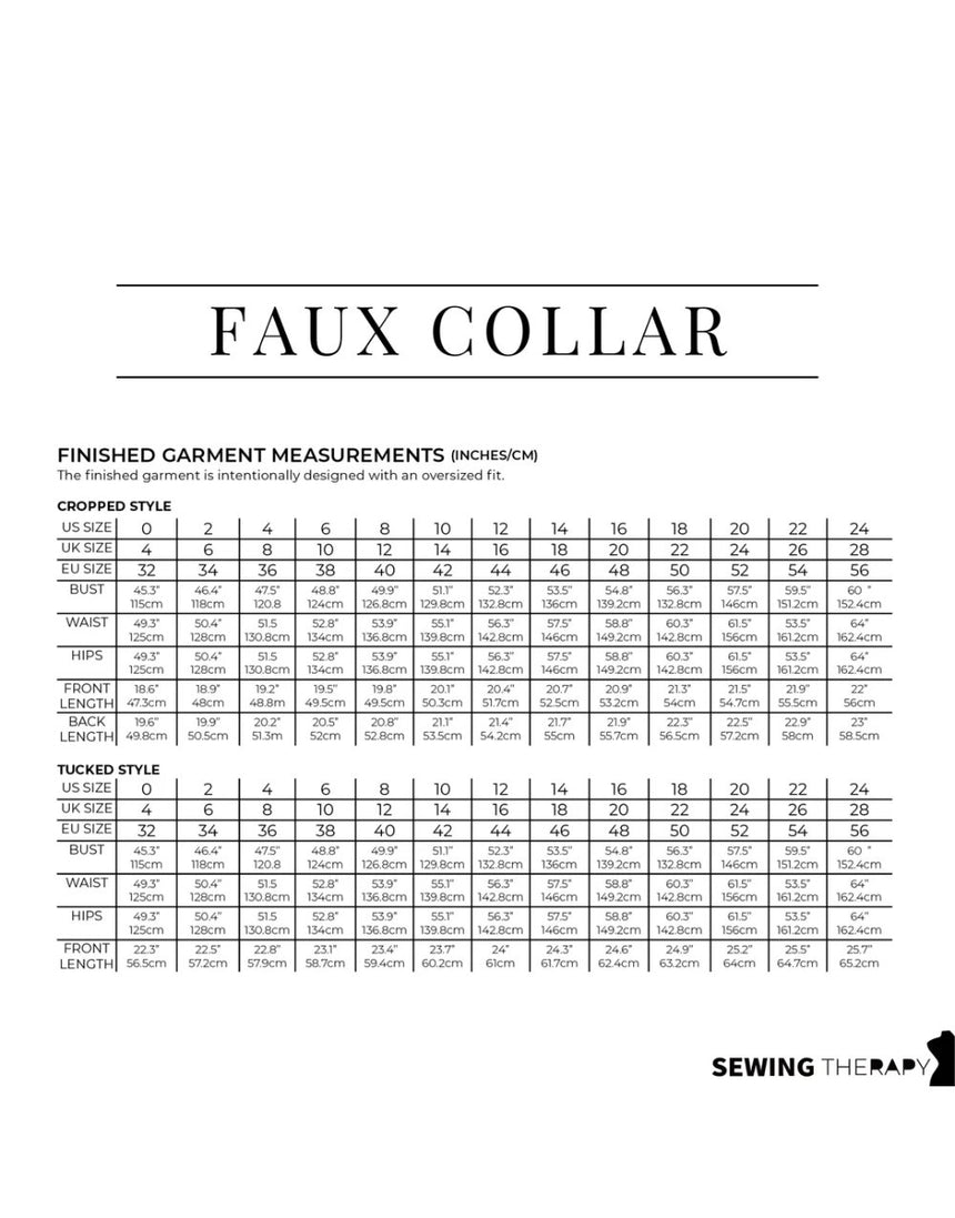 Faux Collar Shirt and Dress PDF Pattern, Sewing Therapy