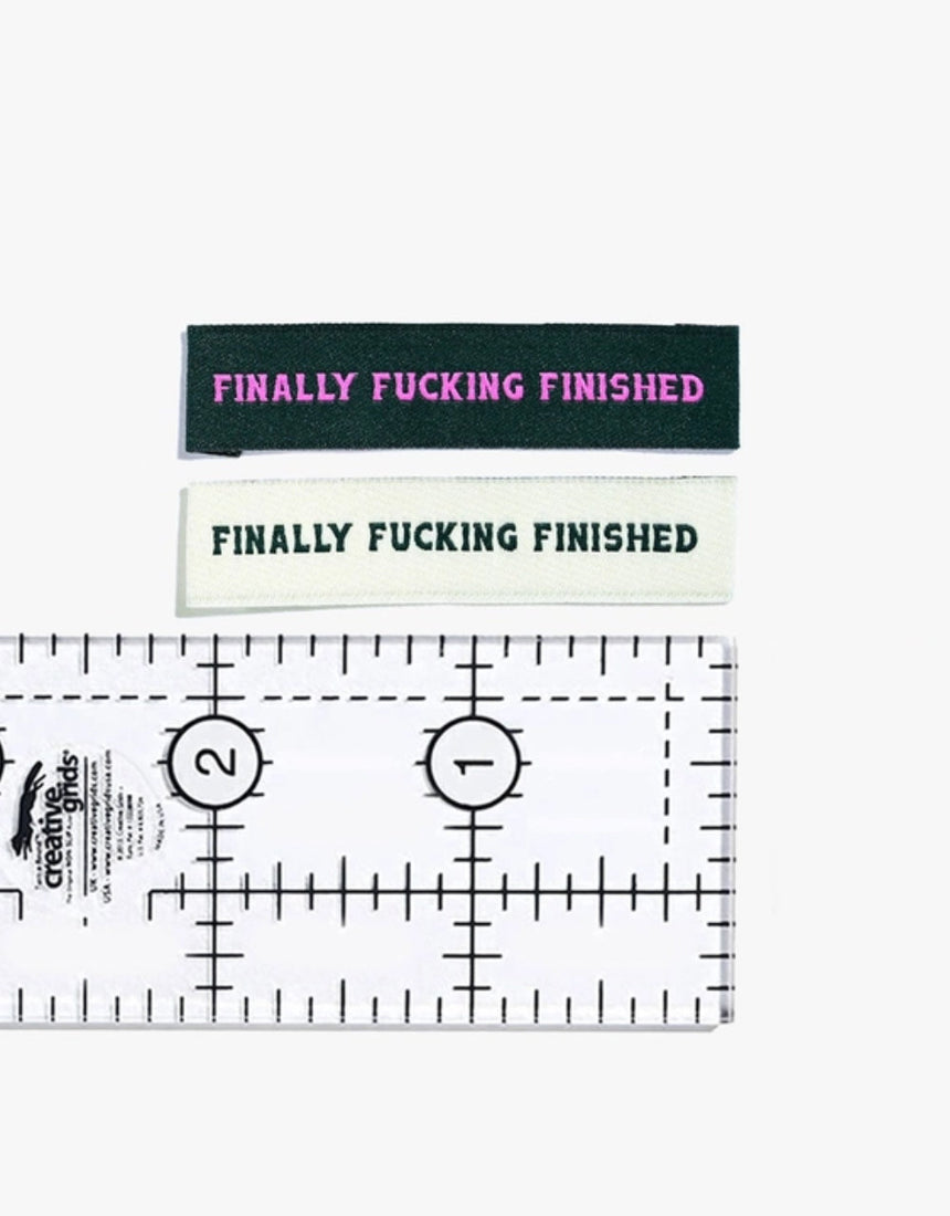 Finally F******g Finished Woven Labels, pack of 6, Kylie and the Machine