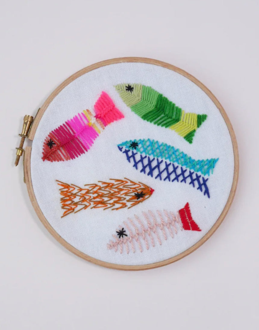 5 Fishes/Stitches Embroidery Kit, Stitch-School