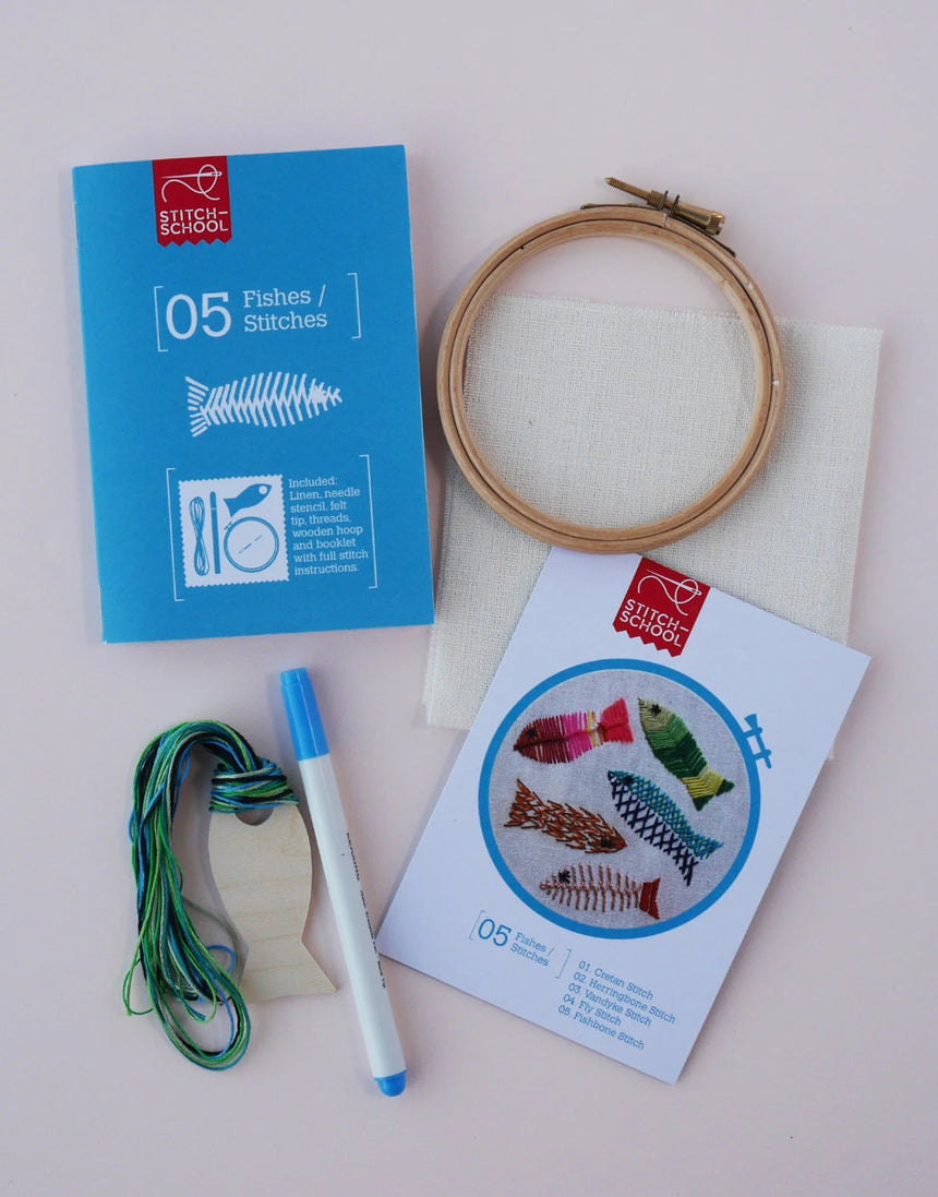 5 Fishes/Stitches Embroidery Kit, Stitch-School