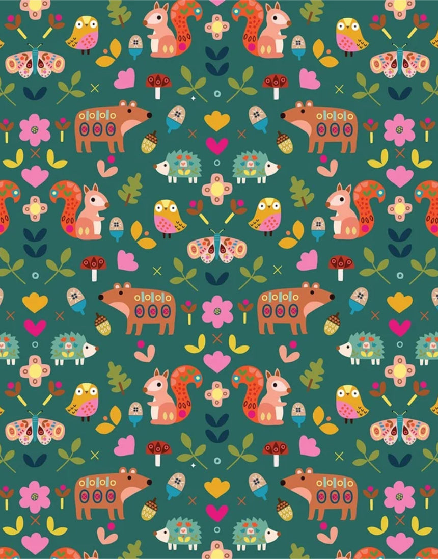 Forest Friends Quilting Cotton Fabric, Amberwood by Sally Payne, Thread & Ink Studio