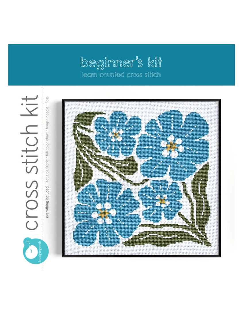 Forget Me Not Cross Stitch Kit, Budgie Goods