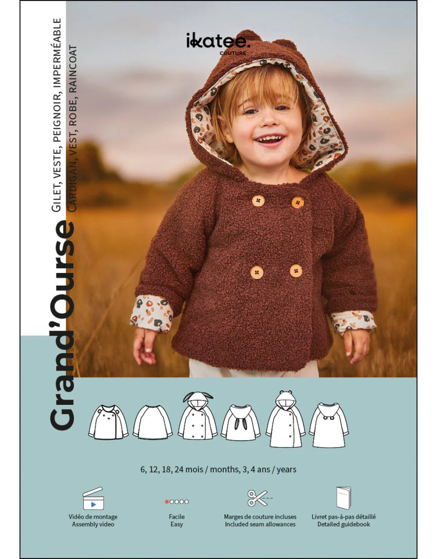 Grand'ourse Baby & Children's Cardigan Sewing Pattern (6m - 12y), Ikatee
