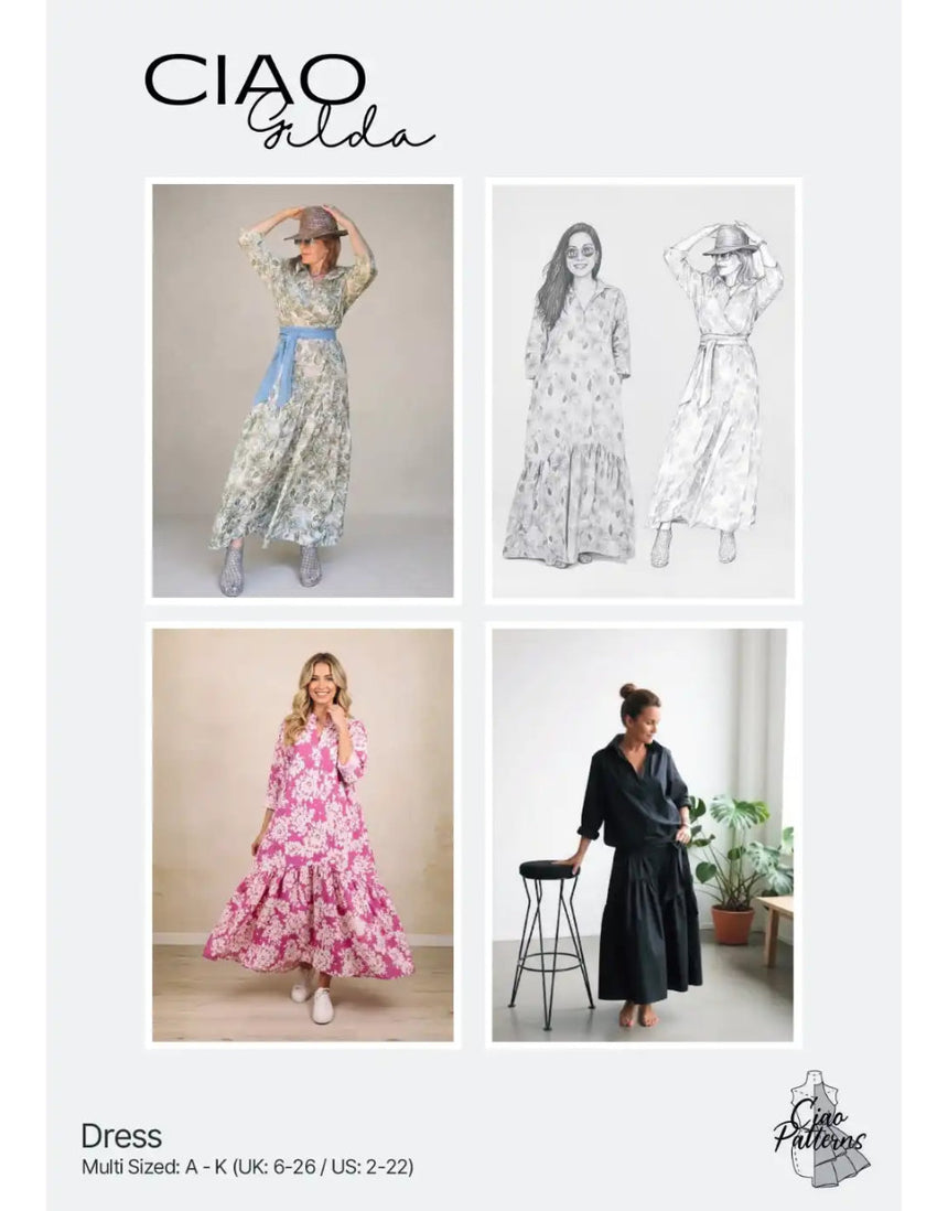 Gilda Dress Paper Sewing Pattern, Ciao Patterns