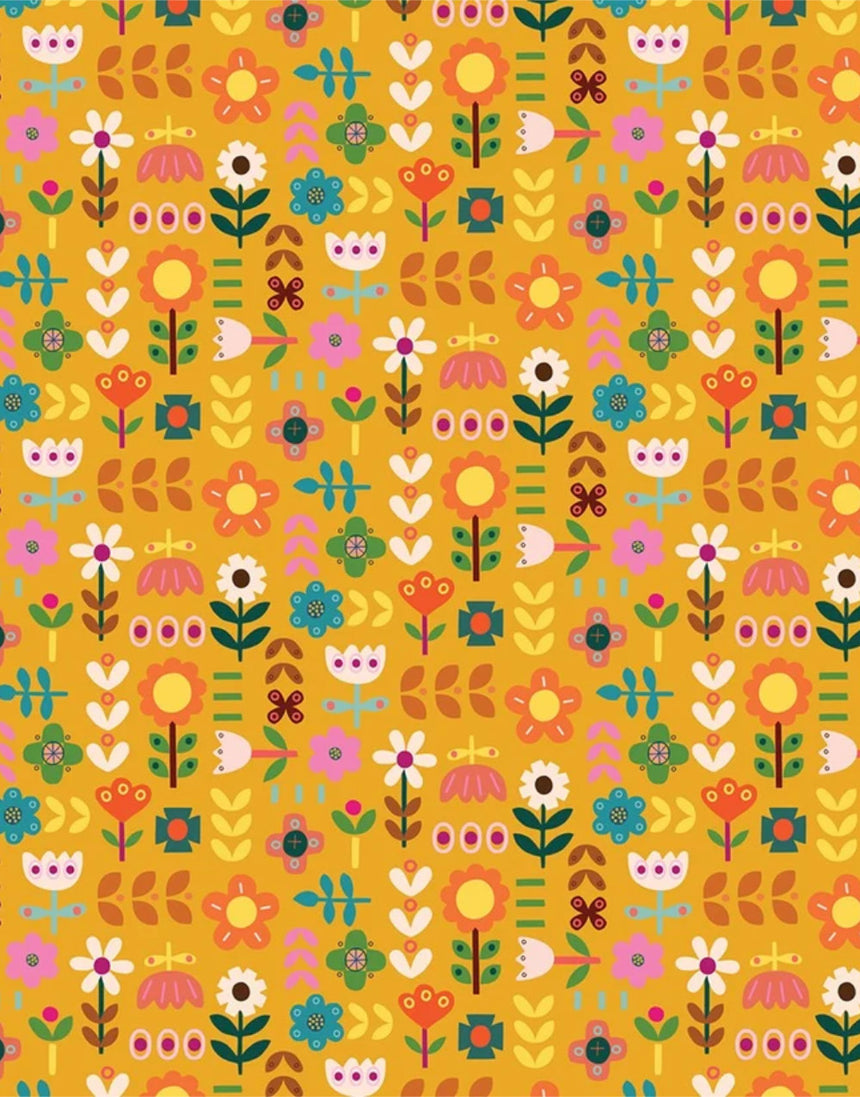 Golden Meadow Quilting Cotton Fabric, Amberwood by Sally Payne, Thread & Ink Studio