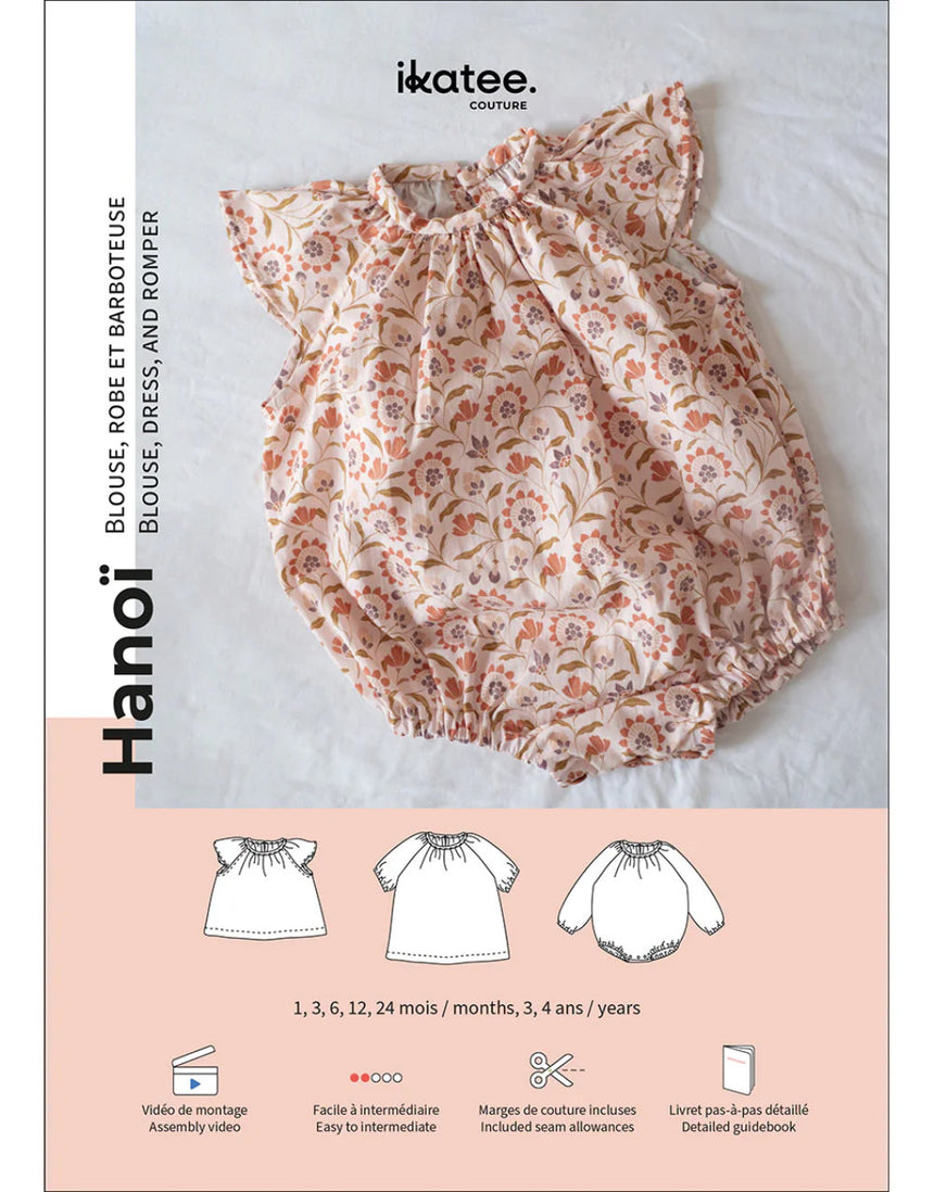 Hanoi Blouse, Dress and Romper Baby Sewing Pattern (1y - 4y), Ikatee