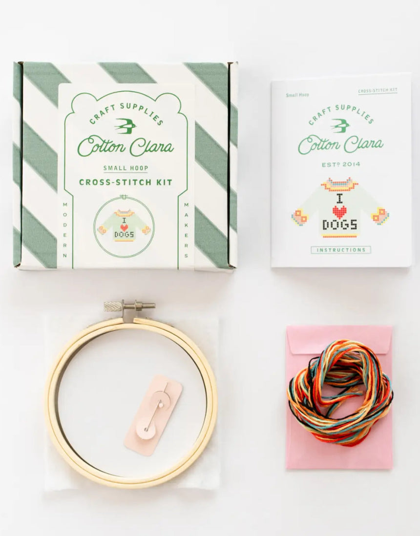 I Love Dogs Cross Stitch Kit, Cotton Clara