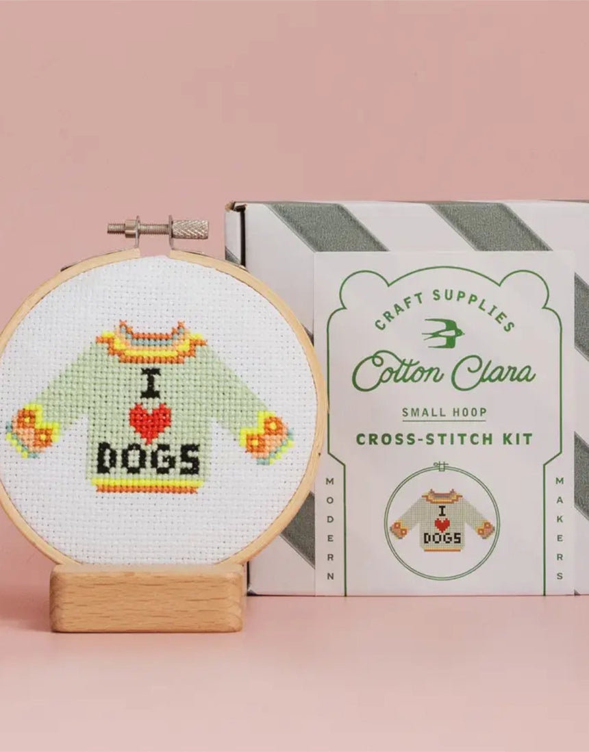 I Love Dogs Cross Stitch Kit, Cotton Clara