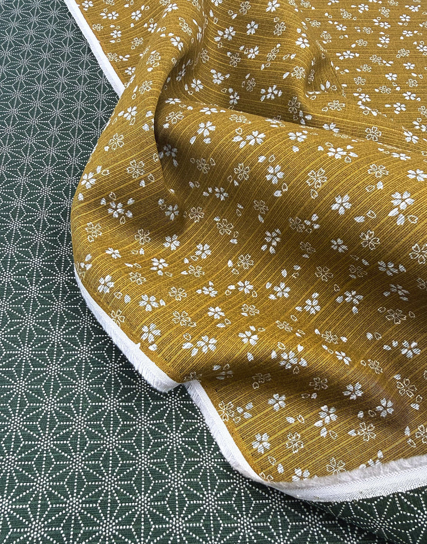 Sevenberry Japanese Reversible Cotton Shantung Fabric - Mustard & Green