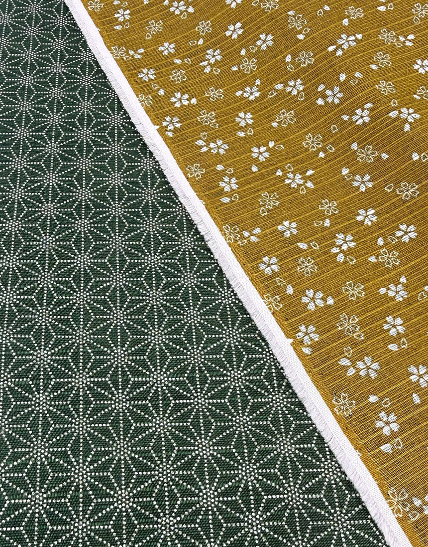 Sevenberry Japanese Reversible Cotton Shantung Fabric - Mustard & Green