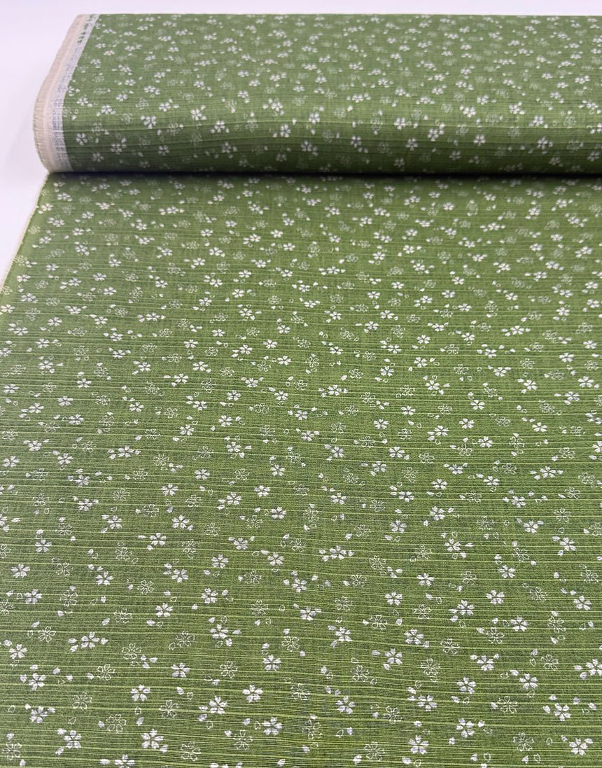 Sevenberry Japanese Reversible Cotton Shantung Fabric - Olive Green & Teal