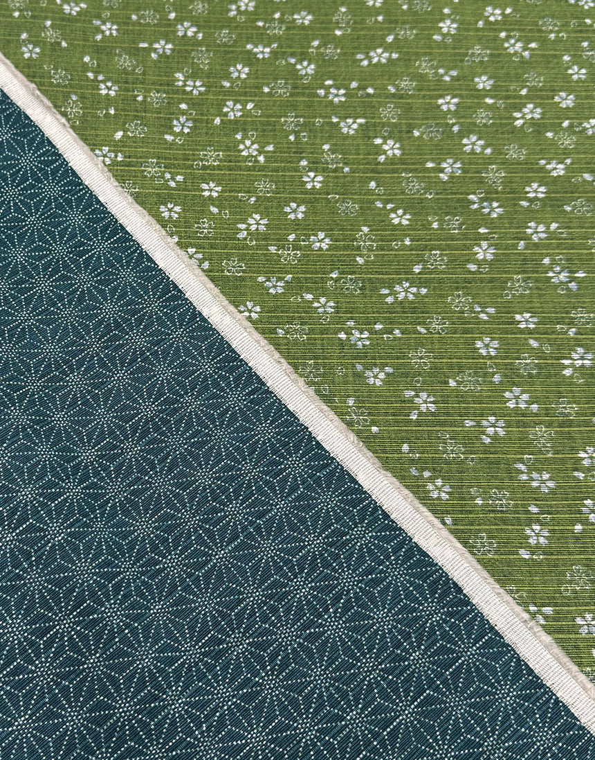 Sevenberry Japanese Reversible Cotton Shantung Fabric - Olive Green & Teal