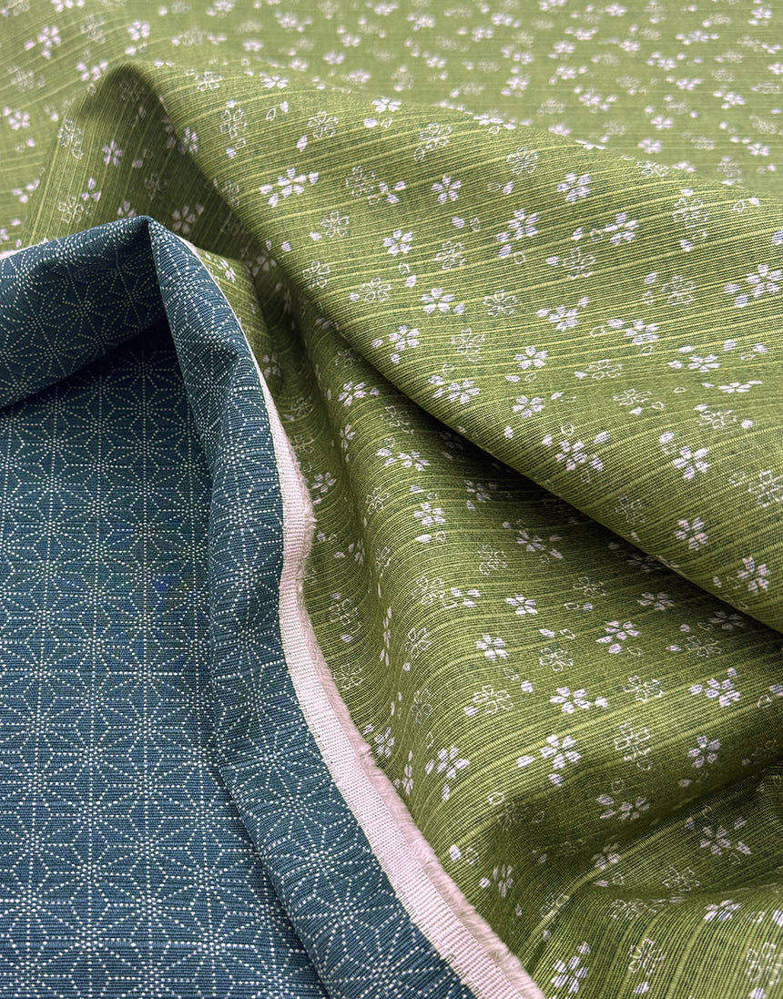 Sevenberry Japanese Reversible Cotton Shantung Fabric - Olive Green & Teal