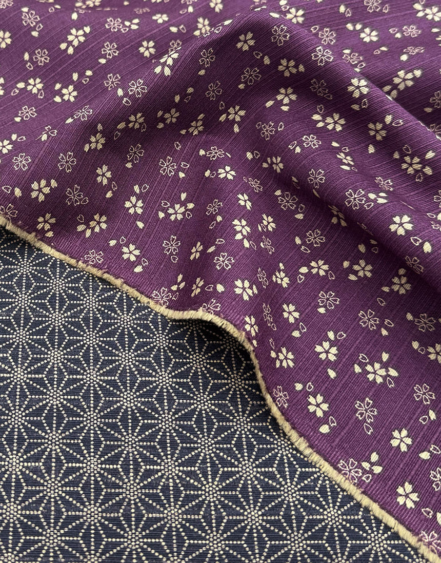 Sevenberry Japanese Reversible Cotton Shantung Fabric - Purple & Indigo