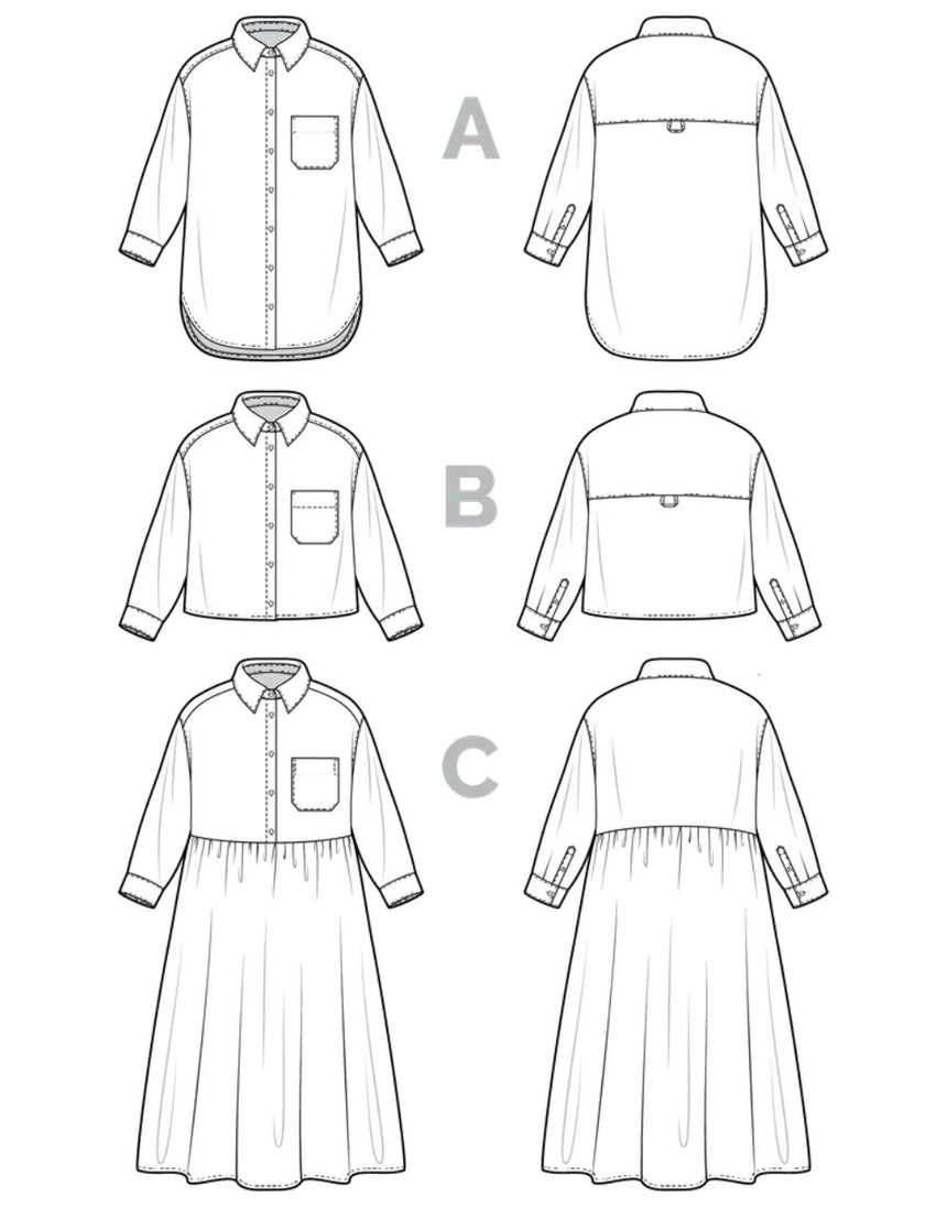 Jenna Shirt and Shirtdress PDF Sewing Pattern, Closet Core