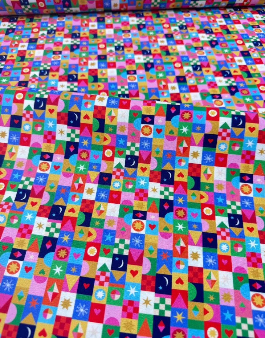 Thread & Ink Home for Christmas Cotton Fabric - Jolly Squares
