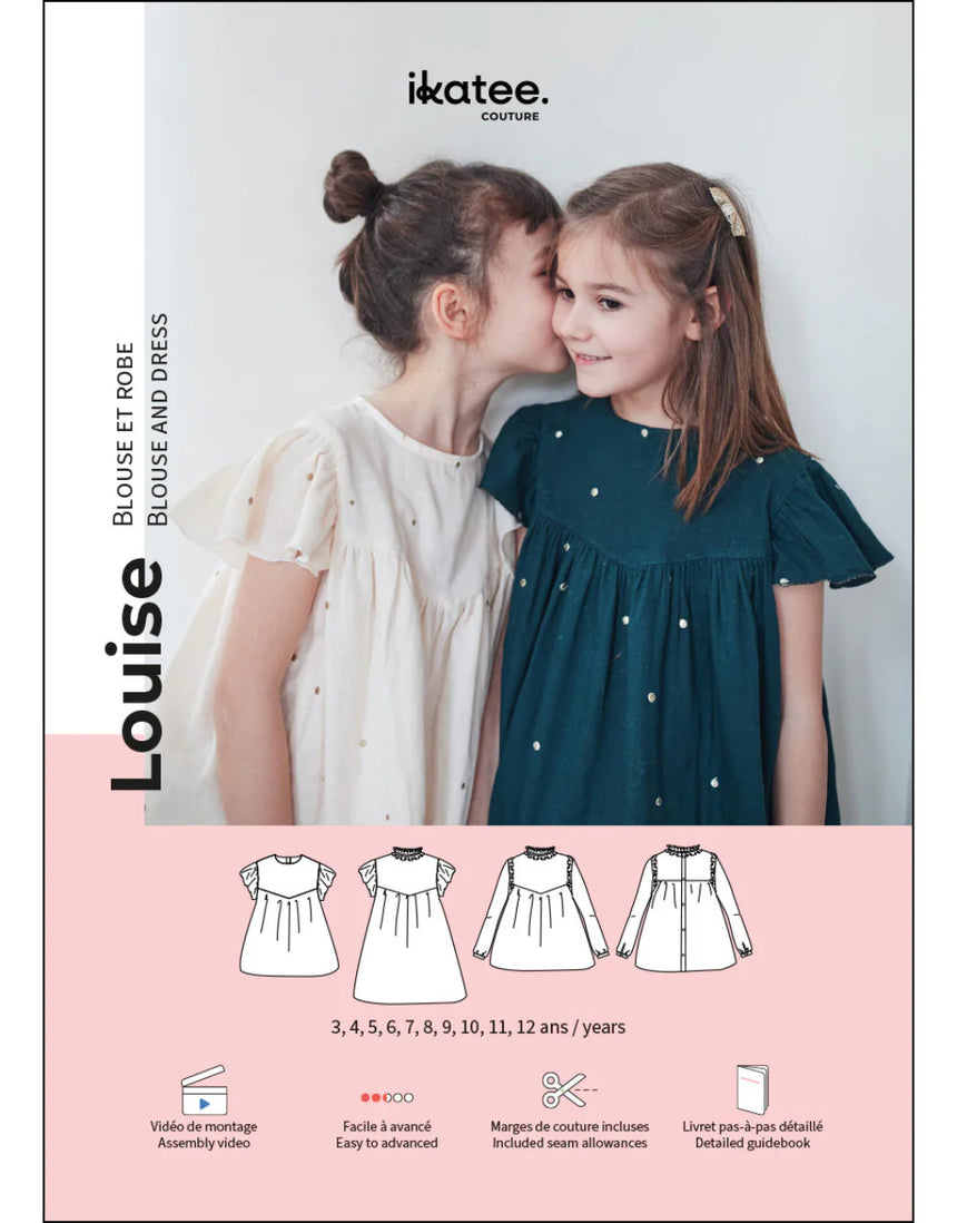 Louise Blouse & Dress Sewing Pattern (3y - 12), Ikatee