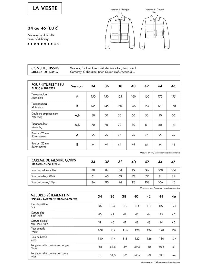 La Veste Workwear Jacket Sewing Pattern, Atelier Brunette