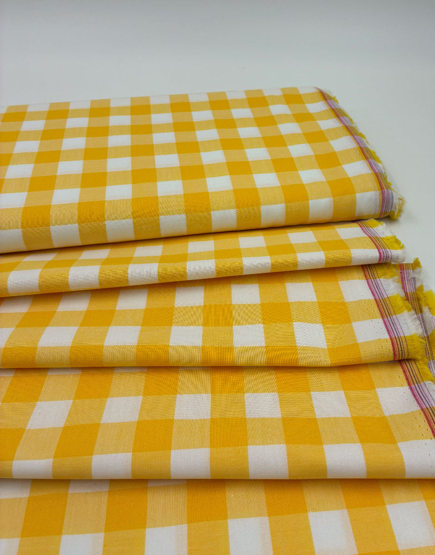 Large Yellow Yarn-Dyed Gingham Cotton Fabric