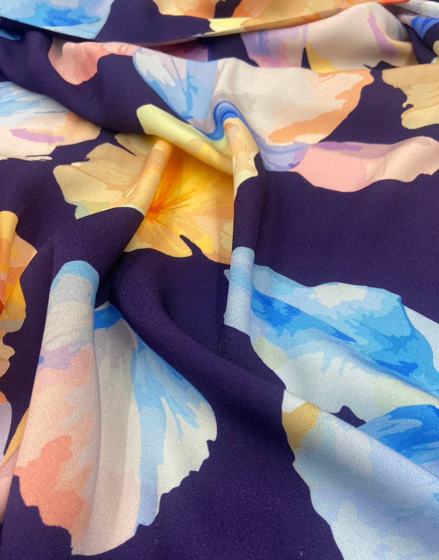 Midnight Petal Drift Light & Lush Viscose Fabric