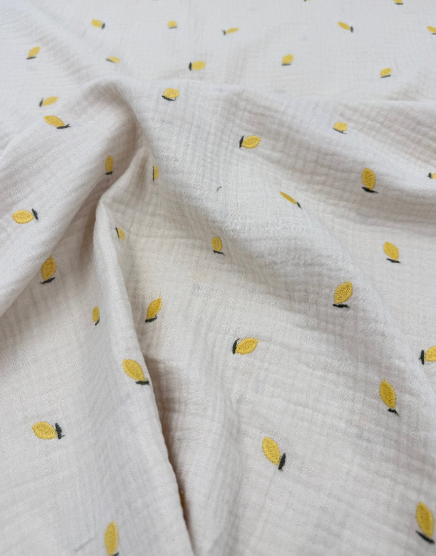 Lemon Embroidered Double Gauze Fabric