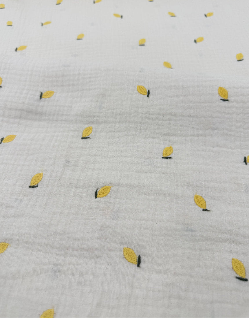 Lemon Embroidered Double Gauze Fabric