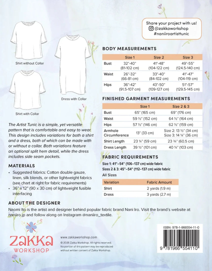 Artist Tunic Sewing Pattern, Naomi Ito for Nani Iro
