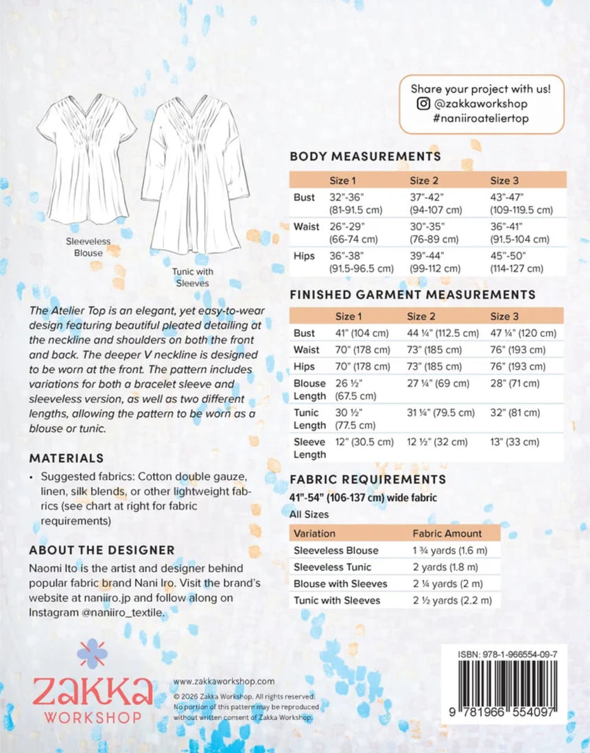 Atelier Top Sewing Pattern, Naomi Ito for Nani Iro