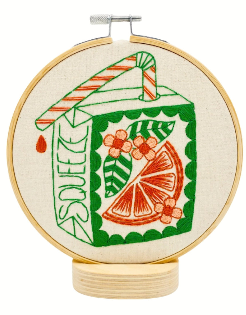 Orange Juice Box Embroidery Kit, Hook Line & Tinker
