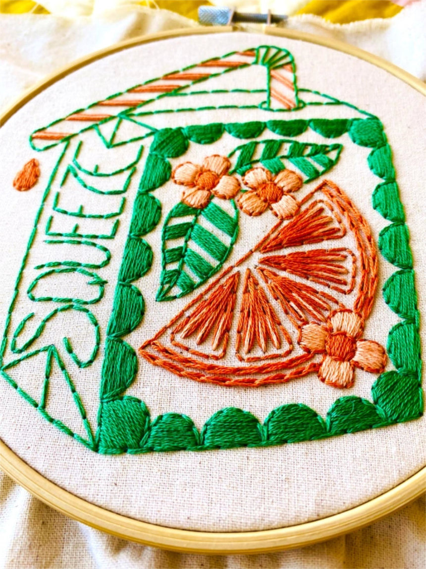 Orange Juice Box Embroidery Kit, Hook Line & Tinker