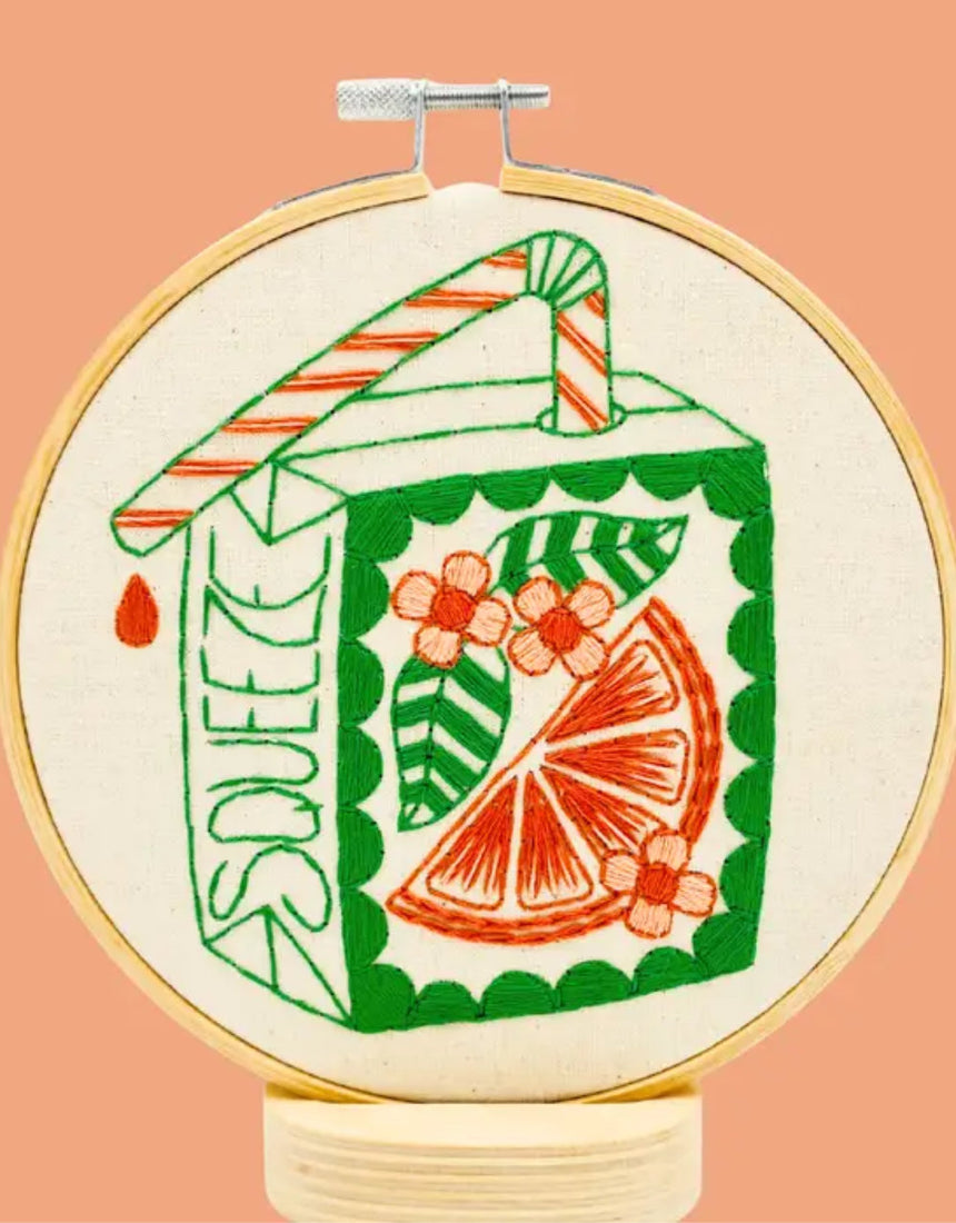 Orange Juice Box Embroidery Kit, Hook Line & Tinker